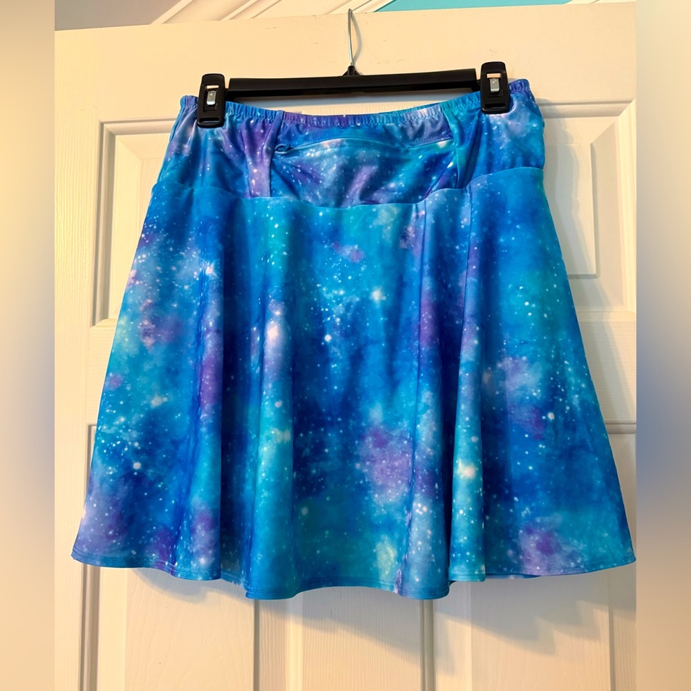 Galaxy Print Blue Running SparkleSkirt with Compression Shorts size large